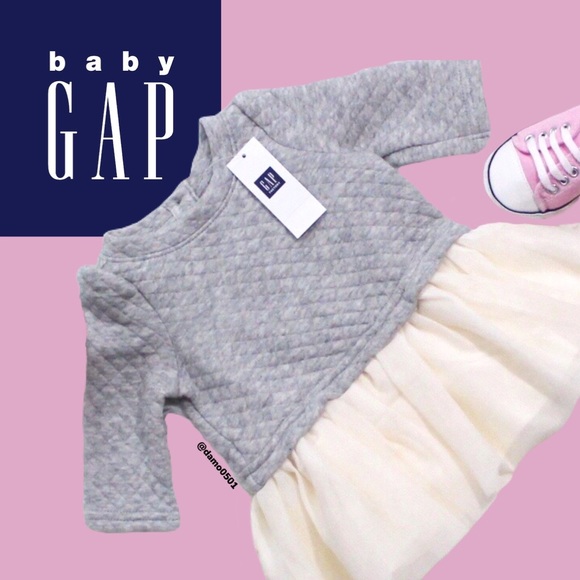 NWT Baby Gap Gray Quilted Sweatshirt Tutu Dress - Picture 1 of 9